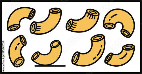Macaroni Pasta Vector Illustration Set with Elbow Shape Italian Durum Wheat Noodle Icons for Cooking and Food Recipe Design