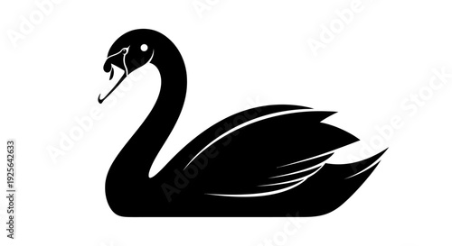 Elegant Black Swan Silhouette Vector Illustration. Graceful Waterfowl Bird Isolated on Clean White Background.