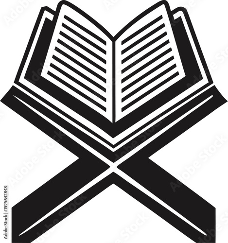 Open Quran on a wooden stand silhouette, minimal vector icon.