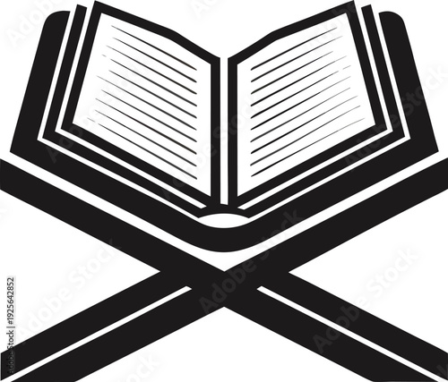 Open Quran on a wooden stand silhouette, minimal vector icon