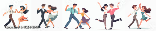 Stylish Illustration of Energetic Couple Dancing Together in Various Poses Set