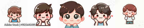 Cute Handdrawn Boy Character Collection with Happy Expression Illustration