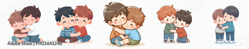 Cartoon Cute Couple Hugging Illustration Set with Friendship and Love Themes