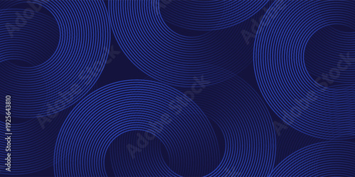 Abstract Dark Blue Waving circles lines Technology Background. Modern gradient with glowing lines shiny geometric shapes and diagonal, for brochures, covers, posters, banners, websites, header