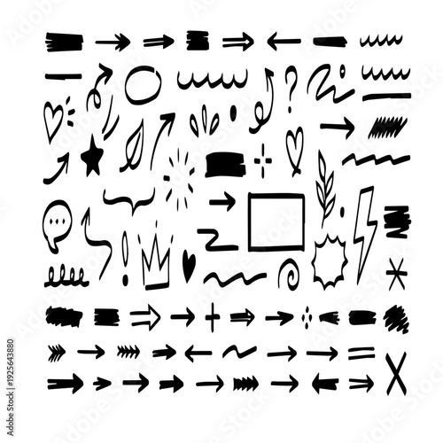 A collection of various hand drawn symbols and arrows