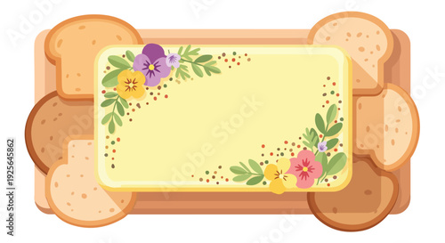 Illustration of a bread frame with floral decorations on a white background.