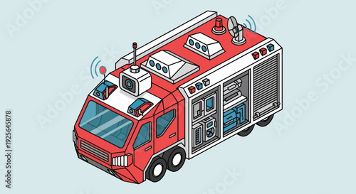 Red Fire Truck Vector Illustration.