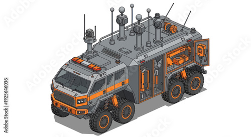 Futuristic Military Truck with Orange Accents.
