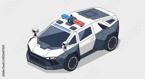 Police Car Vector Illustration with Lights.