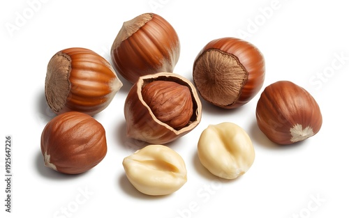 Wallpaper Mural Seven brown hazelnuts and two kernels on white background Torontodigital.ca