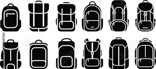 Assorted backpack silhouettes collection for outdoor travel school and hiking activities