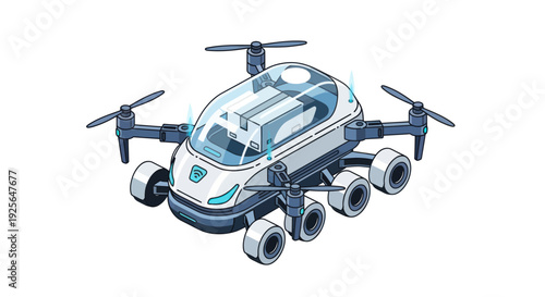 Futuristic Flying Car with Rotating Propellers.