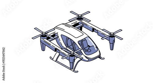 Futuristic Electric Air Taxi Vehicle Illustration.