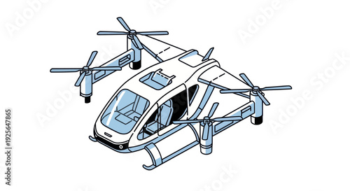 Futuristic Flying Car with Rotating Propellers.