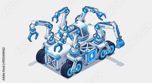 Robotic Machine with Mechanical Arms and Wheels.