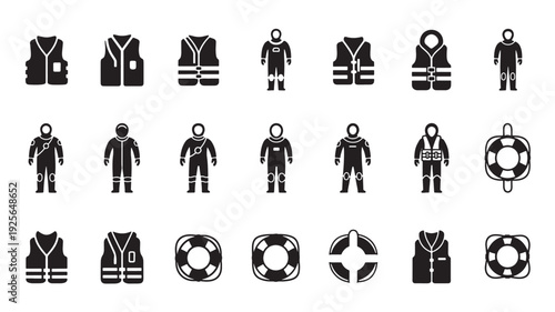 Set of 20 safety vest and lifebuoy icons vector