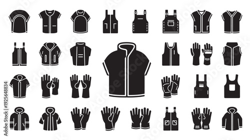 Set of 30 workwear and protective clothing icons vector