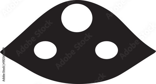 Abstract eye symbol silhouette with three white circles on a black background, representing vision, perception, and focus - vector graphic design