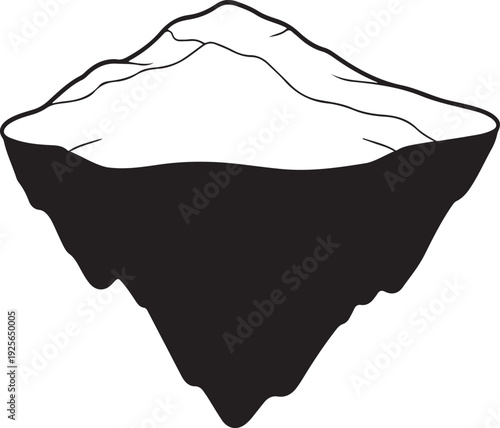 Abstract floating island or iceberg silhouette vector design, an isolated landmass graphic element for nature-themed projects and digital art with a transparent background