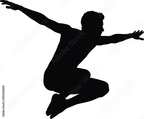 Man Jumping in Air with Arms Outstretched Silhouette