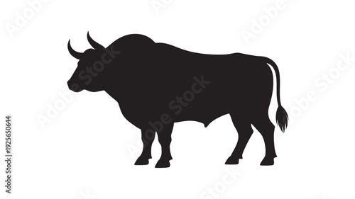 Minimalist black bull silhouette vector illustration featuring a powerful side profile of an ox for agriculture and livestock branding.