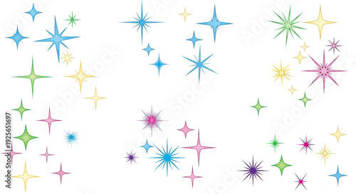 Colorful stars shine brightly in empty space