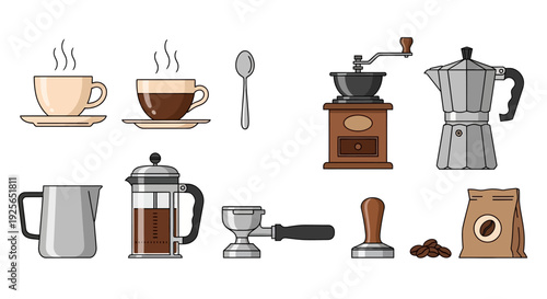 Coffee Brewing Process with Various Accessories Displayed