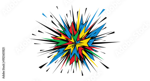 Vibrant colors explode outward in dynamic graphic art piece