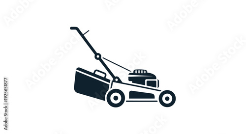 Lawn mower cuts grass in a garden