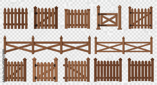 Brown wooden fences and gates on display