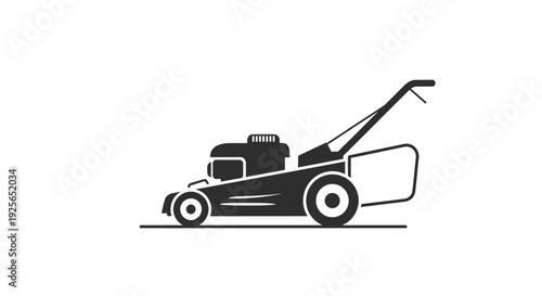 Lawn mower cuts grass in a suburban yard