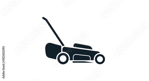 A lawn mower cuts grass on a sunny day outside.