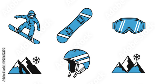 Snowboarder in action on mountain peaks with gear