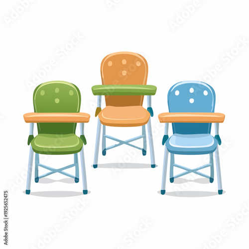 Colorful Cartoon Baby High Chairs Illustration for Childcare Products and Interior Design