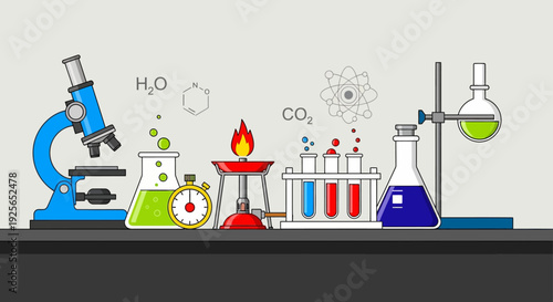 Scientists conduct experiments with various lab equipment and chemicals