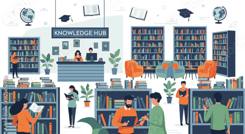Students study in a library knowledge hub