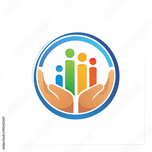 Colorful family support logo with hands and circle, representing community care or growth