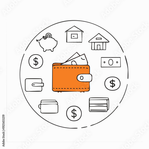 Conceptual vector illustration of finance and investment with a wallet containing money and