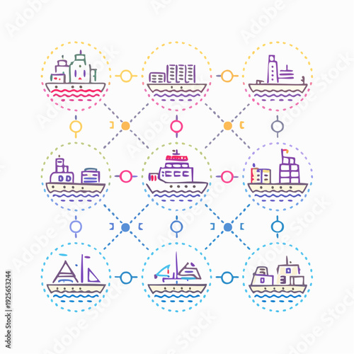 Connected Maritime Network: Illustration of Global Trade and Shipping Connections Seamlessly