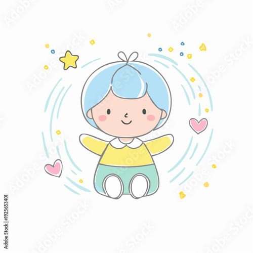 Cute cartoon boy illustration with pastel colors and playful design elements suitable for children
