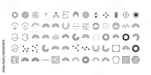 Extensive vector icon collection for modern user interfaces, featuring a diverse array of abstract geometric shapes and symbols perfect for app and web design