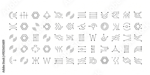Diverse Collection of Abstract Digital Circuitry and Connectivity Icons, Modern Technological Symbols for Web Design, Data Flow, and Electronic Concepts