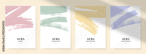 Pastel abstract spot banner set. Paint stroke texture, poster design. Wellness center, cosmetics brand, beauty spa salon, aromatherapy, yoga studio concept. Vector illustration.