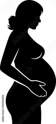 Pregnant woman cradling her belly in a serene silhouette