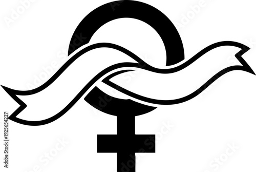 Empowering female symbol with flowing ribbon banner