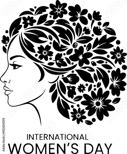 Empowered woman with floral hair celebrating International Women's Day