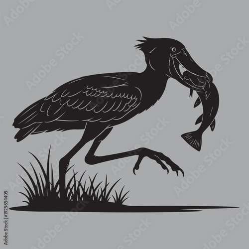 shoebill marsh ambush domination silhouette vector design art and illustration