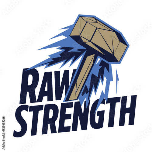Stylized hammer with dynamic speed lines symbolizes raw strength and powerful.