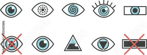 Variations of eye icons with different shapes and symbols