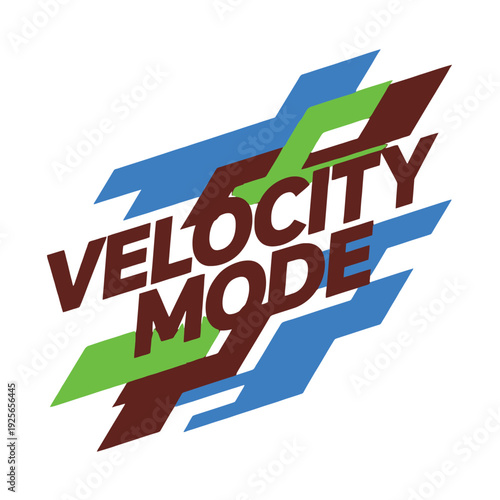 Abstract logo design featuring 'VELOCITY MODE' text over dynamic blue, green,.